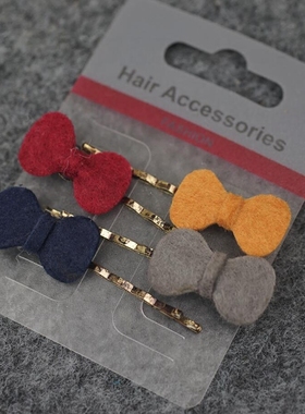 MB3毛毡蝴蝶结一字夹波浪一字夹复古做旧边夹发饰4个装