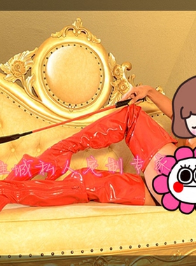 漆皮亮红色烤漆防水台20CM性感调教情趣女仆长靴Y102