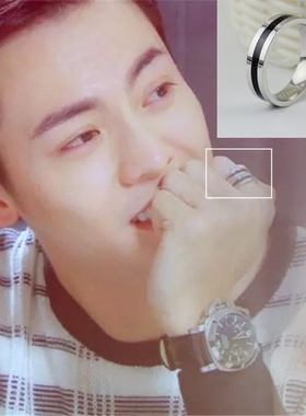 陈伟霆戒指滴油钛钢情侣黑白日韩