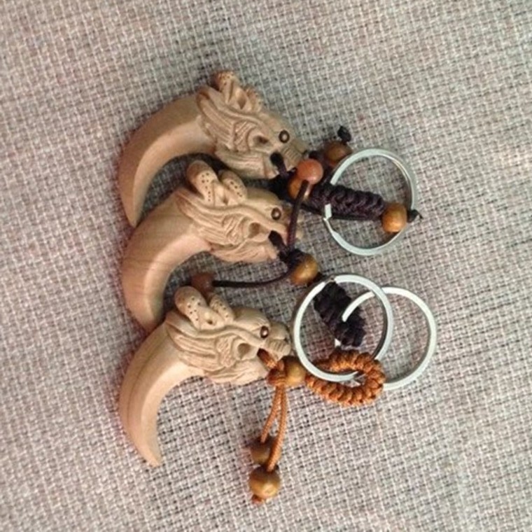 正宗雷击桃木雕刻12生肖龙牙钥匙扣汽车挂件饰品