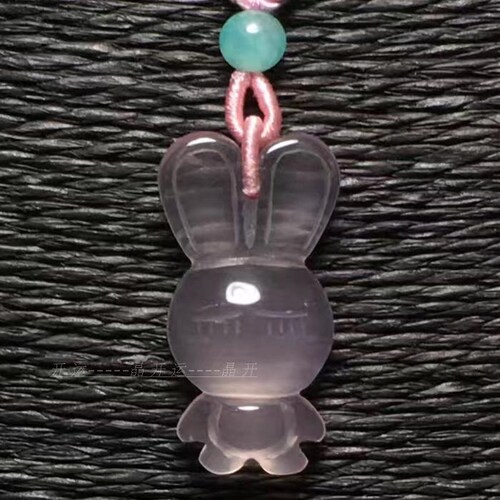 兔子吊坠冰种粉水晶大耳朵项链