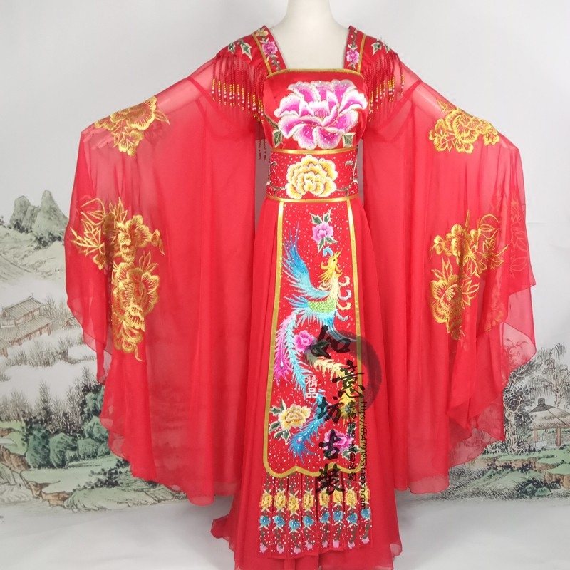 2023新款李玉刚古装演出服反串舞蹈服贵妃醉酒红色大裙摆绣花戏服