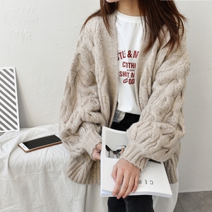 2020秋装韩版宽松慵懒风超厚粗毛线麻花外套很仙的网红毛衣开衫女