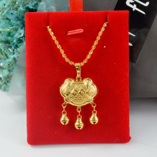 长命锁女短款锁骨链沙金仿真黄金色平安锁气质时尚简约项链女