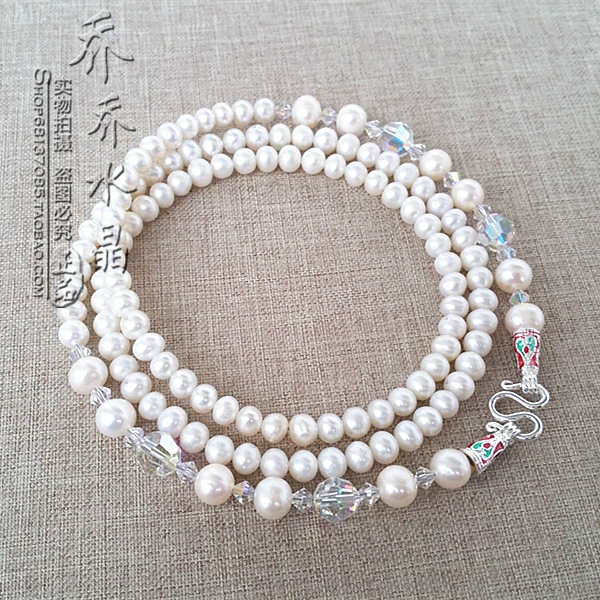 天然珍珠唐卡项链银色超闪镀彩水晶泰国佛牌毛衣挂链可订做款式