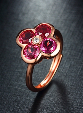 小肥珠宝四叶草戒指女天然石榴石