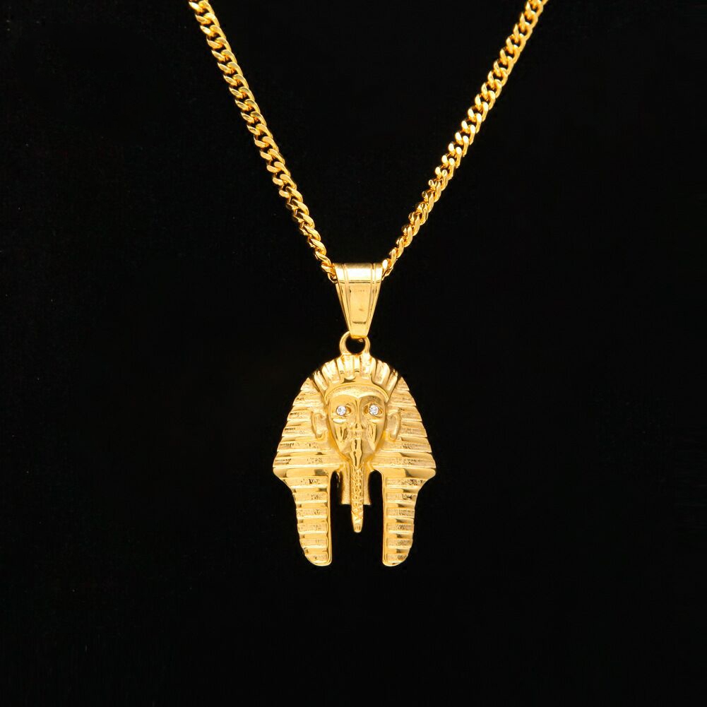 新款镶钻古埃及法老嘻哈头像保色不锈钢吊坠埃及国王真空电镀