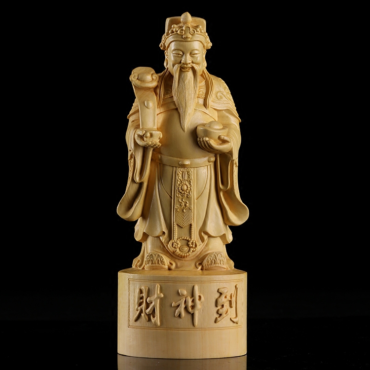 黄杨木雕财神爷佛像风水摆件家居摆饰实木手工工艺品商务礼品收藏
