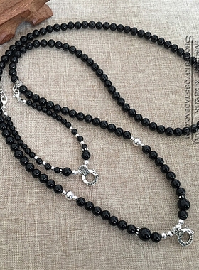 黑玛瑙活口纯银泰国佛牌双层挂链