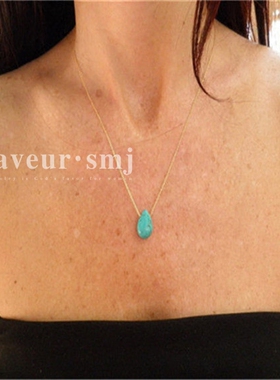 faveur美国14K注金绿松石水滴锁骨项链毛衣链长款不褪色精致优雅