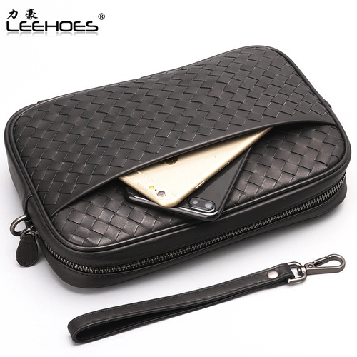 Маленькая сумка клатч, плетеная вместительная и большая сумка с петлей на руку для отдыха, из натуральной кожи