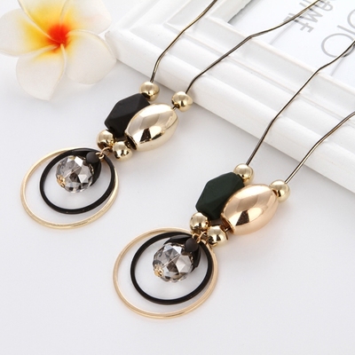 长款韩国圆圈水晶挂件装饰项链