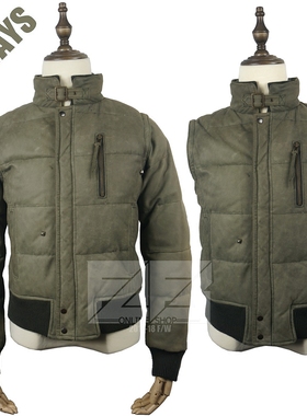 日单 灰绿色羊皮羽绒服 外贸 可拆袖变马甲 2 Ways 铆钉