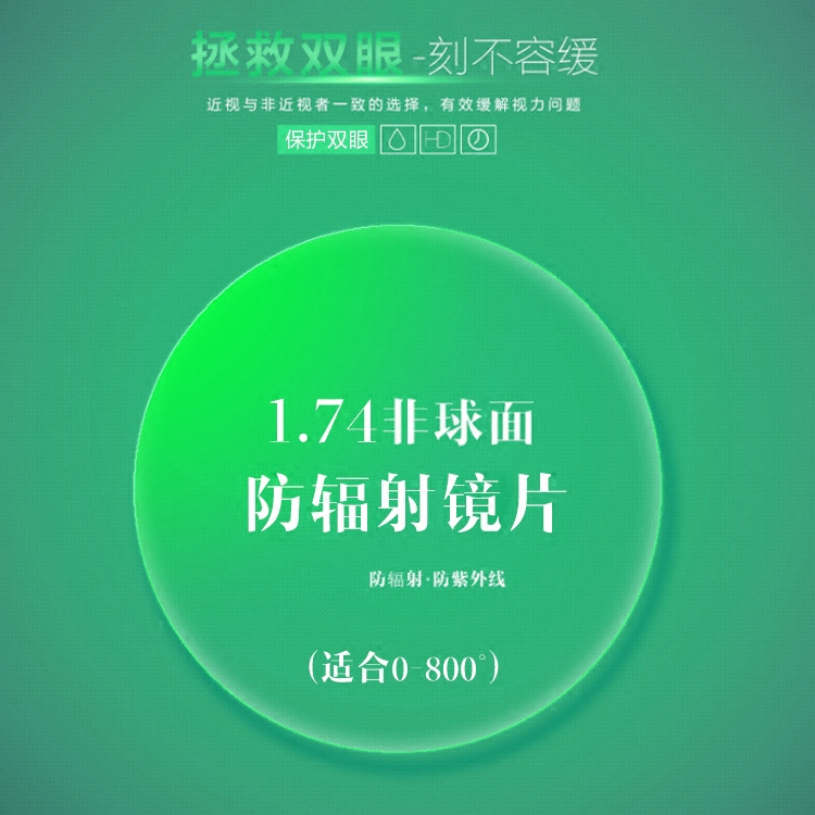 74非球面防辐射加硬加膜树脂近视镜片超轻绿膜配眼镜近视加散光