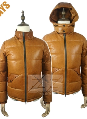 日单 驼黄色山羊皮羽绒服 外贸 可拆帽修身 2 Ways fuga
