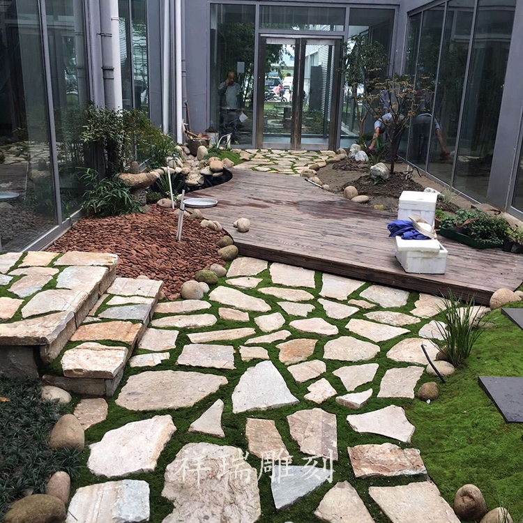 户外庭院花园踏步石头汀步石材脚踏石天然青石板铺地石雕景观摆件