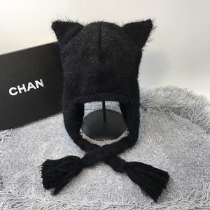 韩国帽子女冬季明星同款长毛貂绒保暖护耳针织帽流苏辫子毛线帽潮