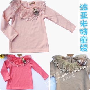 特价童装上衣波亚米特儿童打底衫花边领T恤衫女童毛衣公主衫