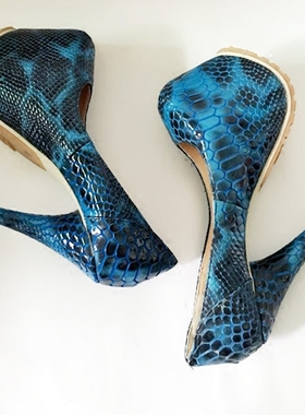 silla  ruelrs 女鞋 单鞋 超高16厘米跟 蛇纹  夜店鞋 舞台鞋蓝色