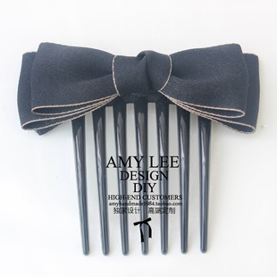 热卖 盘发插梳子 韩国发夹发饰简约复古手工蝴蝶结发夹黑色七齿法式