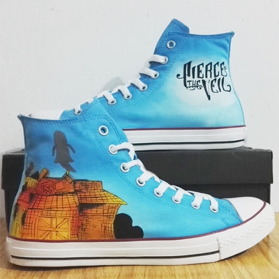 Pierce The Veil手绘情侣鞋皮尔斯的面纱乐队涂鸦帆布鞋男女板鞋