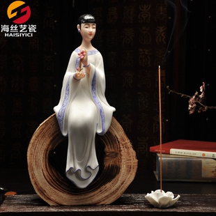 陶瓷仕女古典美女工艺品摆件创意青花瓷仕女玄关办公公所装饰品