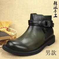 Mùa thu và mùa đông nam mới Martin Knight bốt ngắn bên rộng đầu lớn handmade giày bình thường sa mạc đầu lớp da thật - Giày ống giày boot nam độn gót