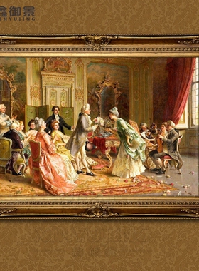 欧式手绘古典宫廷人物油画客厅玄关纯手工家居装饰画有框挂画GD01