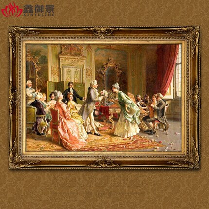 欧式手绘古典宫廷人物油画客厅玄关纯手工家居装饰画有框挂画GD01