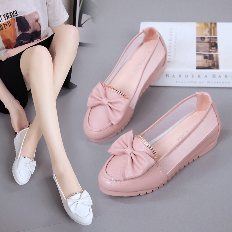 珍妮公主夏季豆豆鞋女 韩版百搭透气内增高网鞋蝴蝶结浅口女单鞋