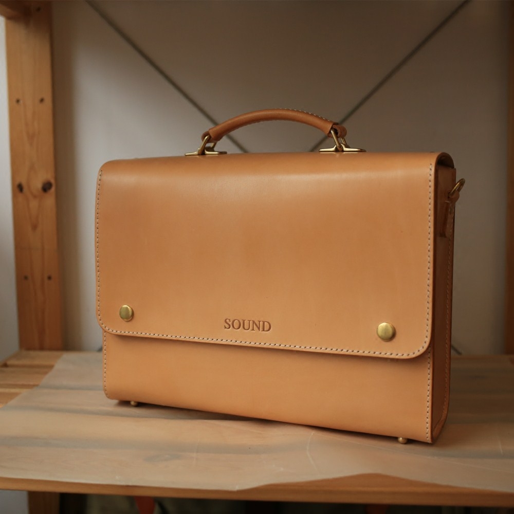 马骝手工 X 手提单肩包 极简风公文包 原色植鞣革牛皮 定制刻字