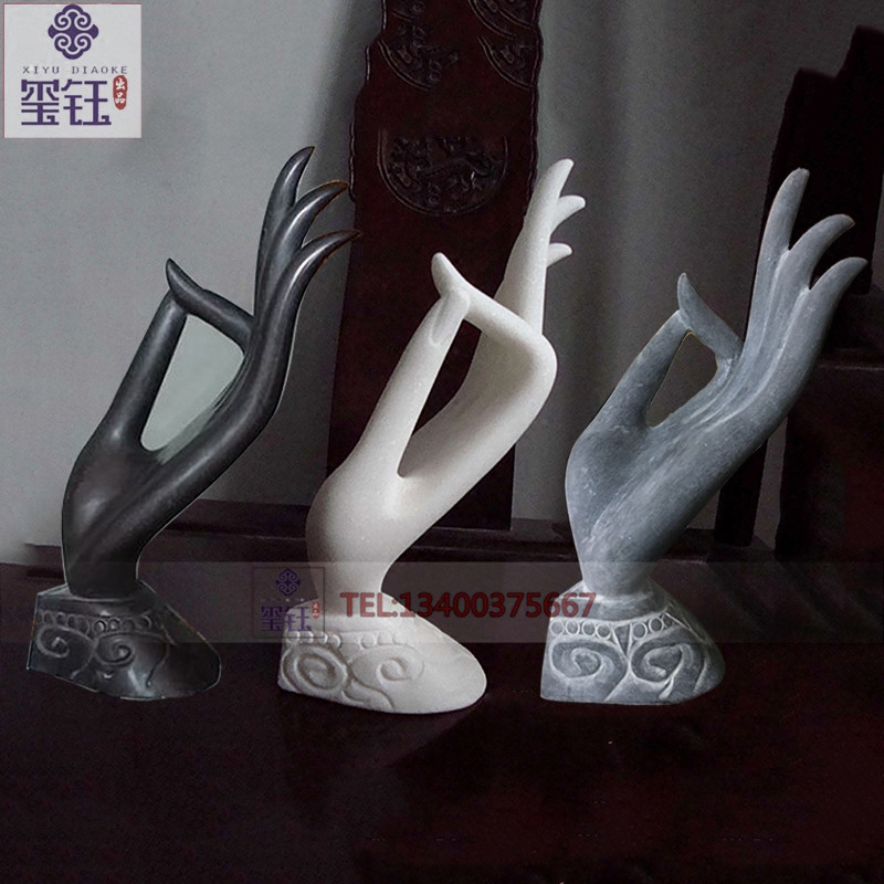 曲阳石雕青石佛手指工艺品摆件仿古描金佛手汉白玉仿旧佛手xy011