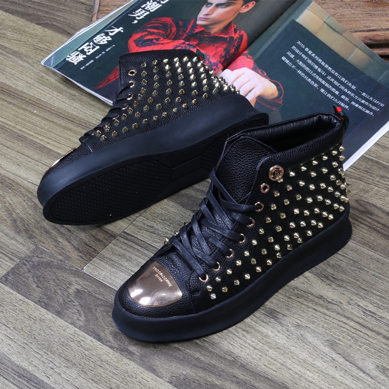 Autumn and winter new pattern Men's Shoes Europe and America fashion rivet Gaobang skate shoes Metrosexual The thickness of the bottom leisure time Steel-toed shoes Increase Trendy shoesin the Men's Shoes, High shoes  category - from Buy2taobao.com to provide professional Taobao agent buy service