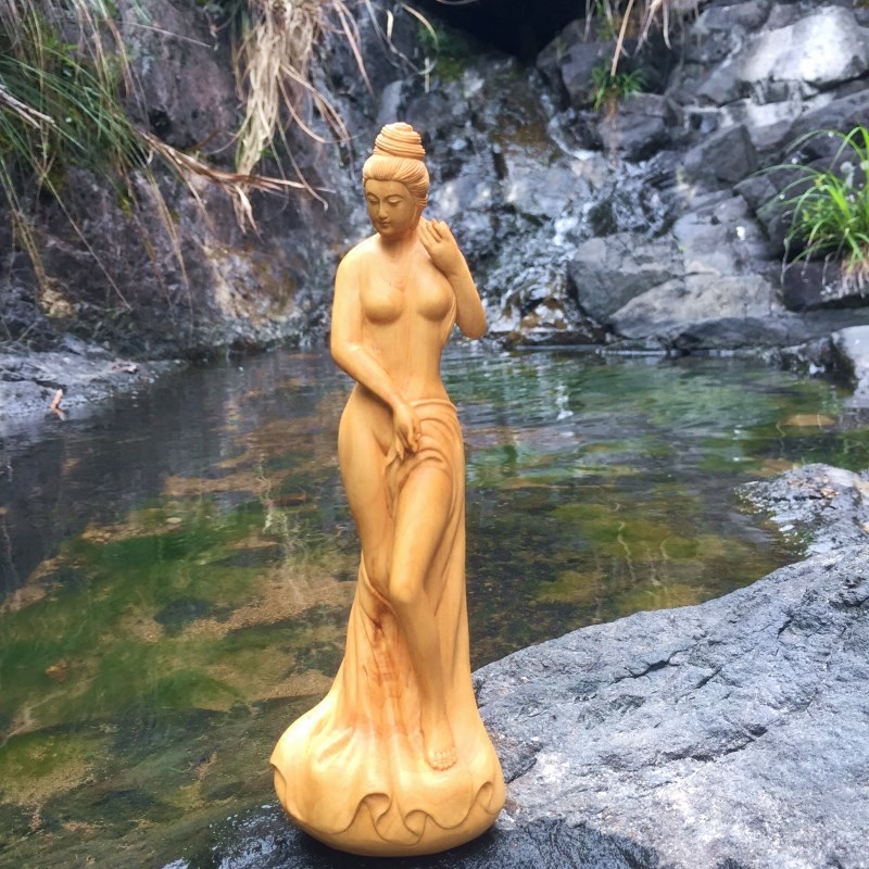 木雕小叶黄杨美女裸女出浴家居茶宠酒柜书房圆雕人物工艺品摆件
