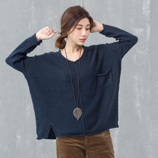 大码 女装 文艺范套头纯棉长袖 素伊 毛衣蝙蝠衫 新款 针织衫 2020春季