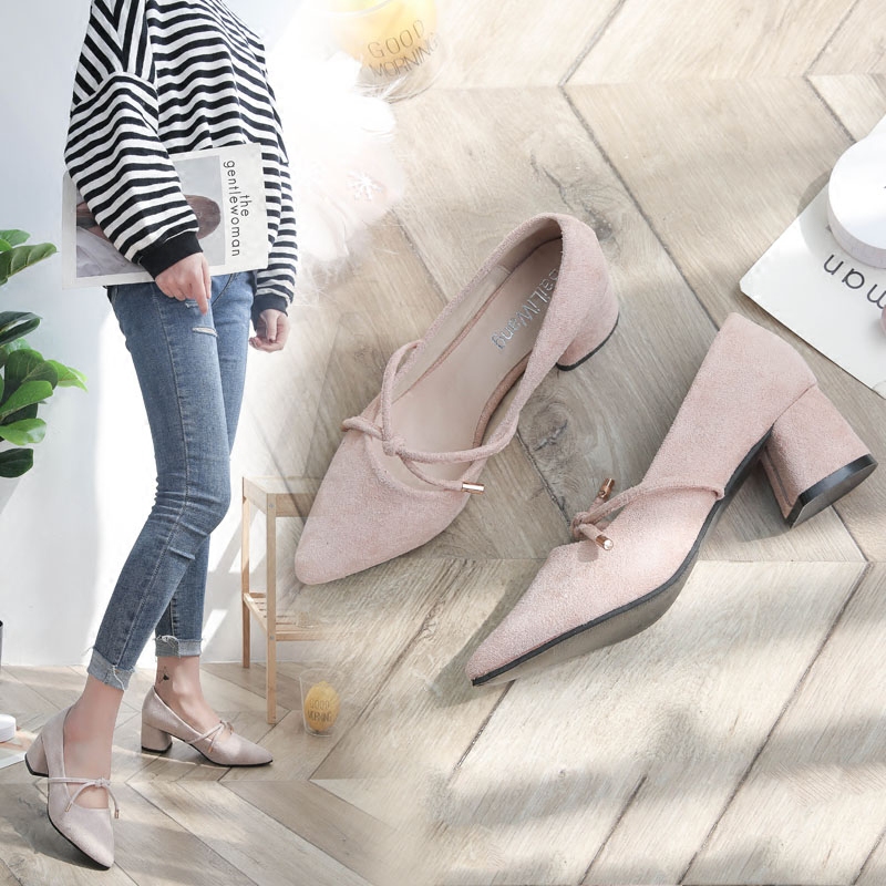 2019春季新款尖头中跟单鞋韩版粗跟浅口高跟鞋女鞋学生百搭春鞋|msdalam kategori Kasut wanita, kasut rendah - dari Buy2taobao.com untuk memberikan perkhidmatan ejen Taobao profesional membeli