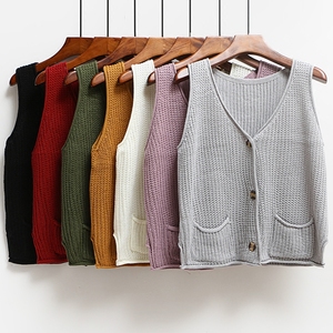 针织马甲背心女春秋新款宽松百搭无袖毛衣坎肩小外套学生短款开衫