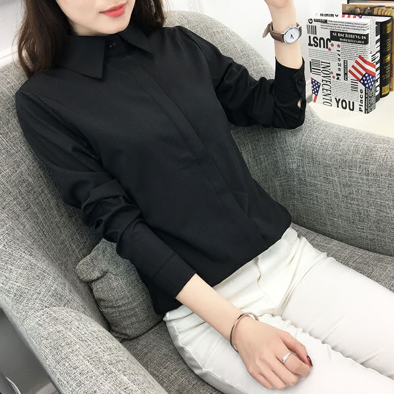 加绒加厚新款黑色衬衫女长袖百搭宽松职业学生衬衣气质打底衫在类目 女装/女士精品, 衬衫中 - 来自Buy2taobao.com提供专业的淘宝代购服务