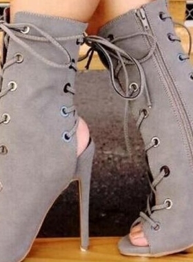 silla rulers 女鞋 凉鞋 灰色  11厘米超高跟  走秀鞋系带 全真皮