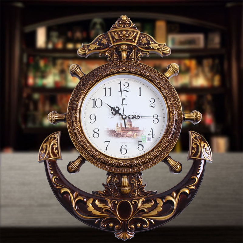 北极星船舵石英挂钟 创意时尚欧式钟 客厅静音舵手钟表