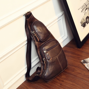 潮流胸包户外运动胸前背包 真皮胸包男牛皮斜挎单肩休闲女士韩版