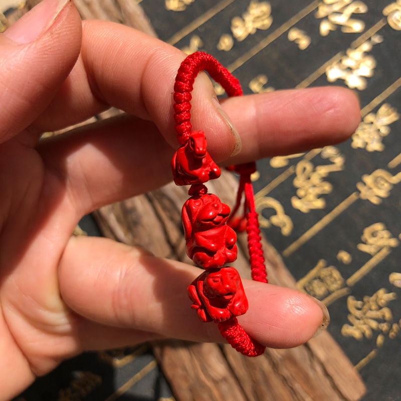 台湾原色朱砂虎马狗手链转运护身本命年三合生肖手链送证书