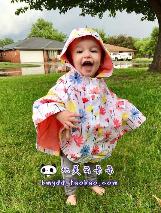 现货美国Gymboree金宝贝 女童 粉红猫咪花朵雏菊连帽雨衣外套斗篷