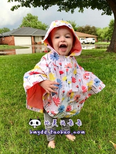 现货美国Gymboree金宝贝 女童 粉红猫咪花朵雏菊连帽雨衣外套斗篷