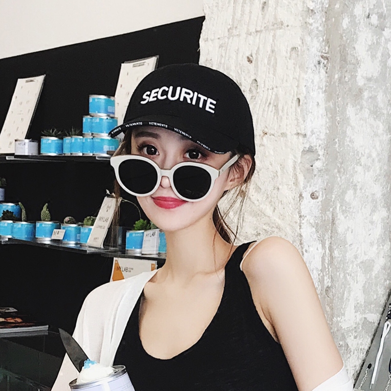 韩国ulzzang原宿墨镜女复古圆框太阳镜米白色边框修脸显瘦眼镜潮