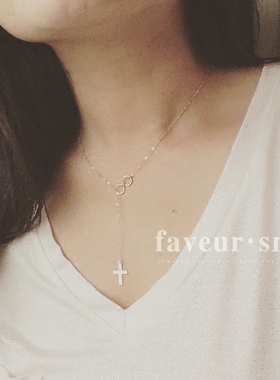 faveur美国14k注金以色列设计Y交叉爱无限与十字架吊坠套索项链
