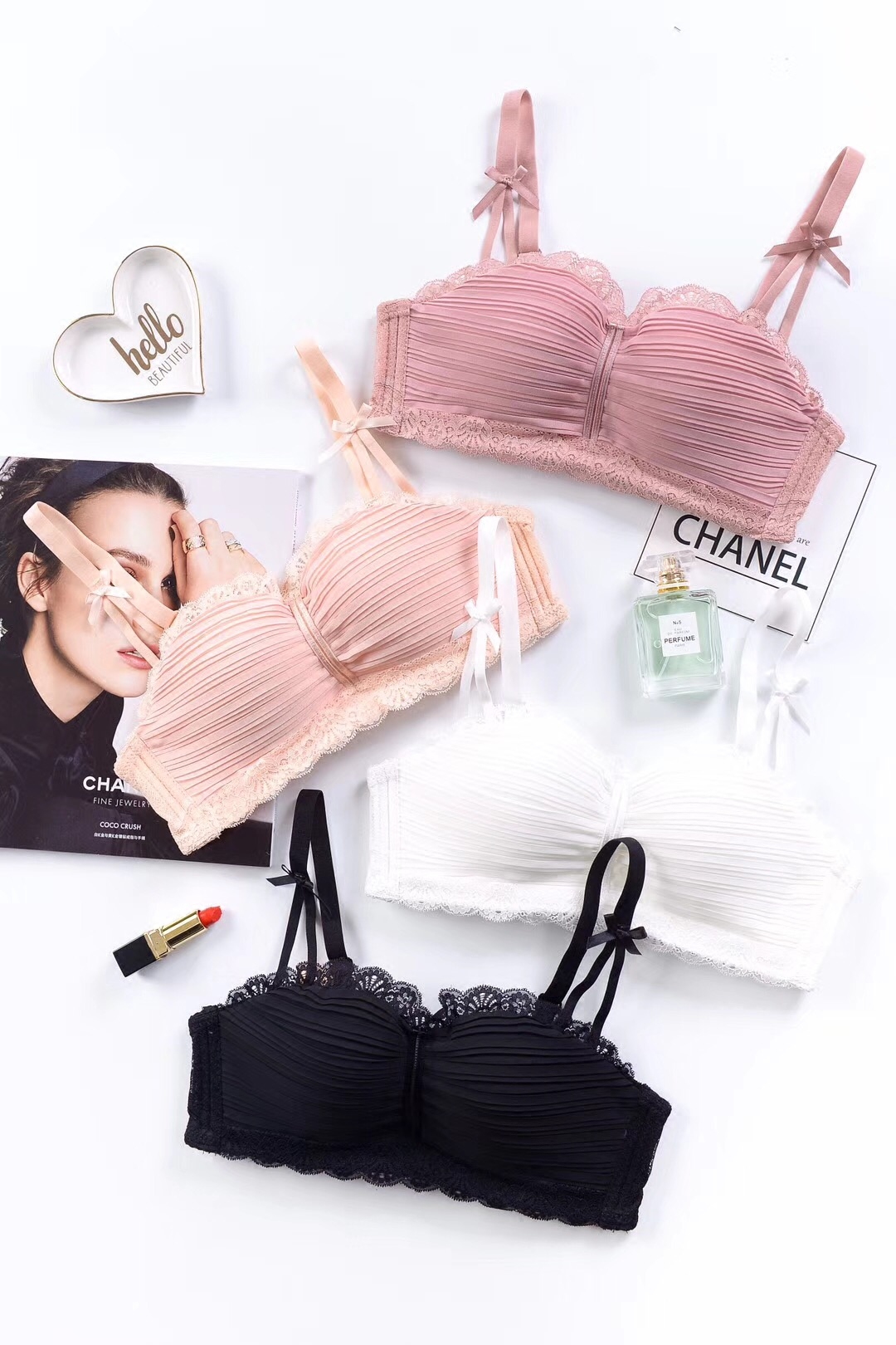 公主梦日系无钢圈文胸套装聚拢小胸罩性感蕾丝少女学生内衣女加厚