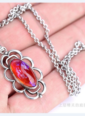 SOLD 上层精灵的庭院∮US古董龙息石古法琉璃纯银吊坠VTG银链孤品