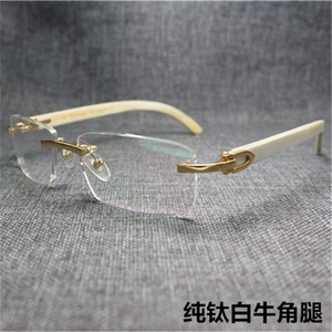 高端超轻纯钛无框牛角腿眼镜架男女款商务时尚木腿金色近视眼镜框