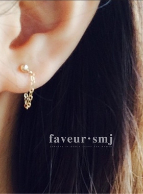 faveur 美国14k注金包金925纯银小金球金链耳钉耳环摇滚风不褪色